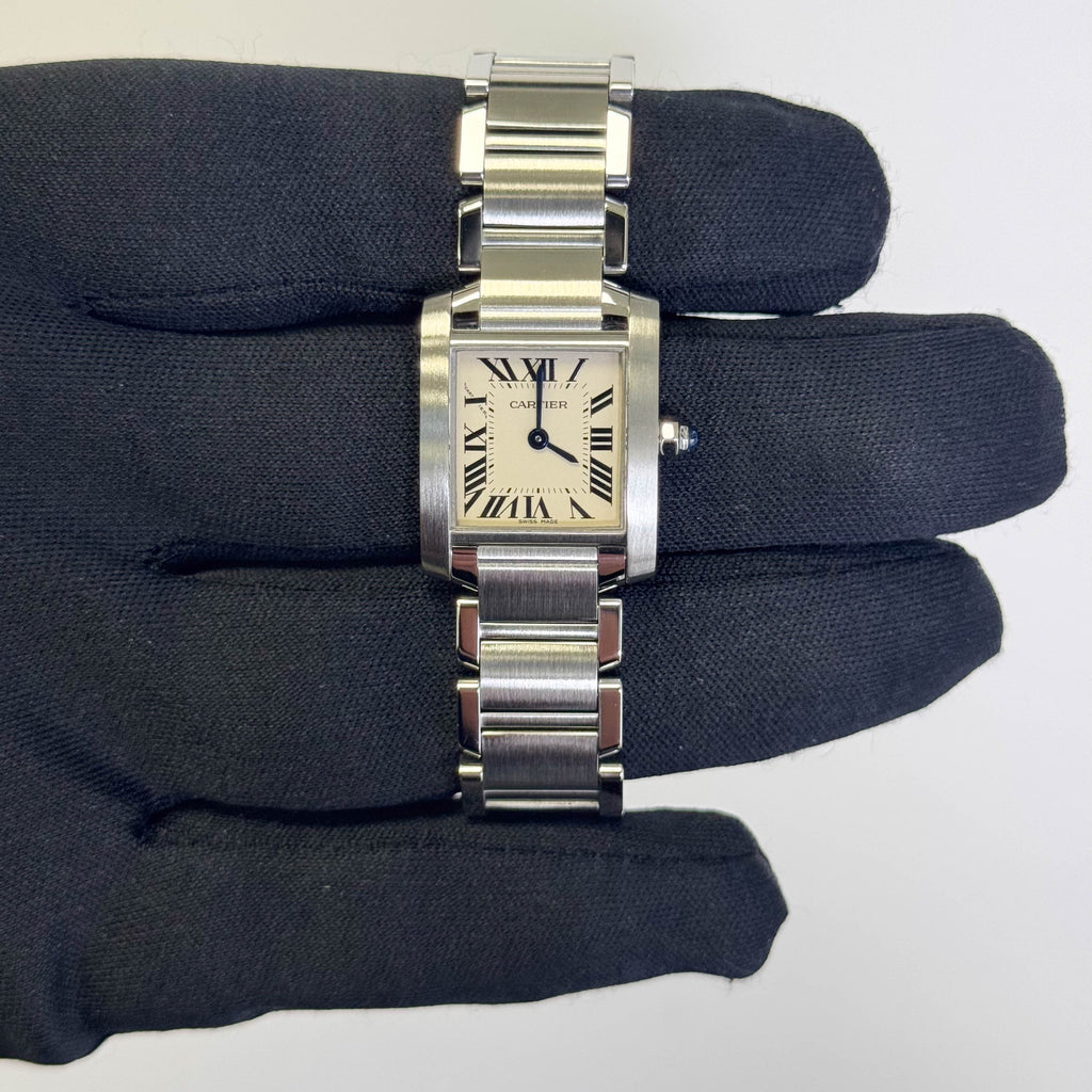 Cartier Tank Stainless Steel 20mm Ivory Dial Watch Ref# W51008Q3