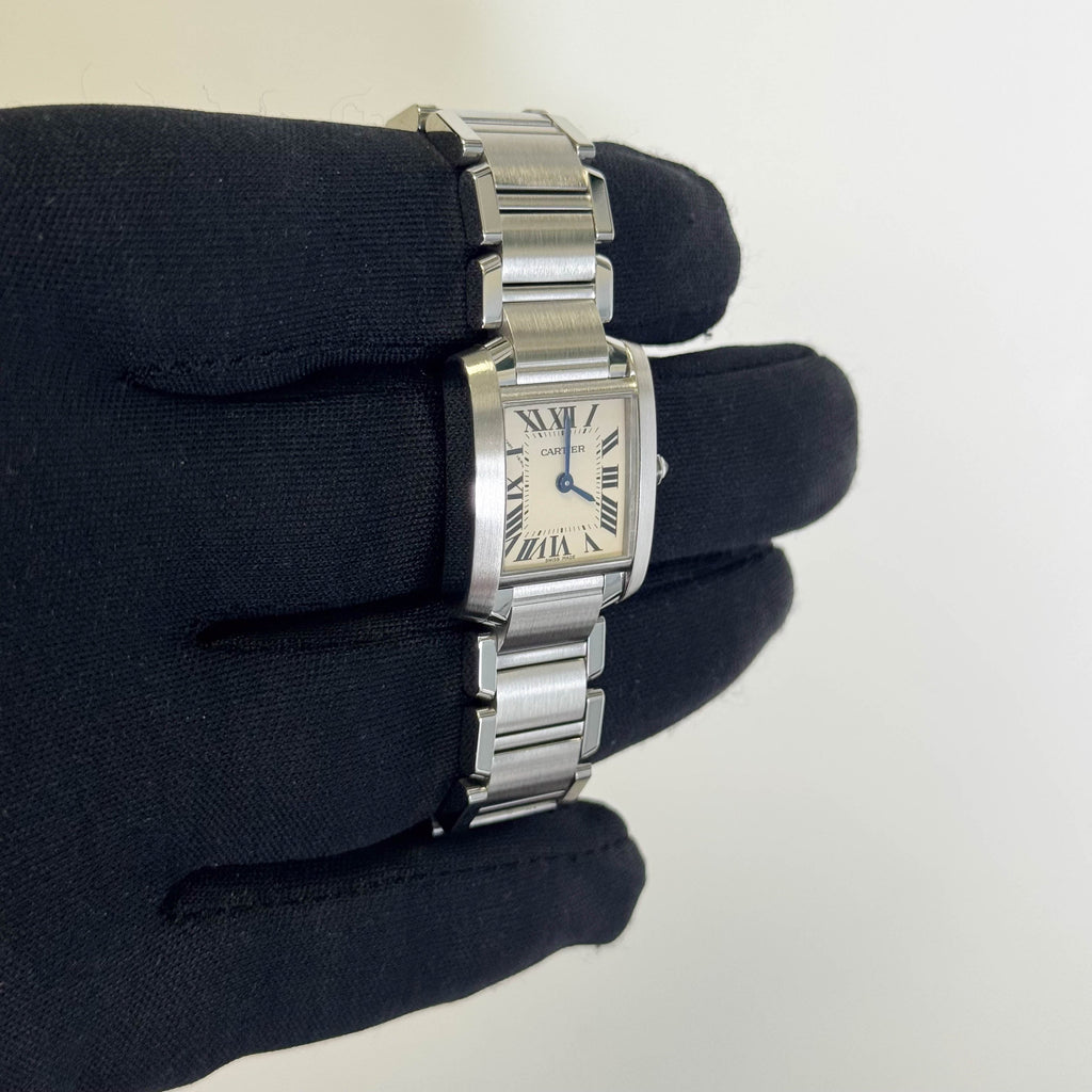Cartier Tank Stainless Steel 20mm Ivory Dial Watch Ref# W51008Q3