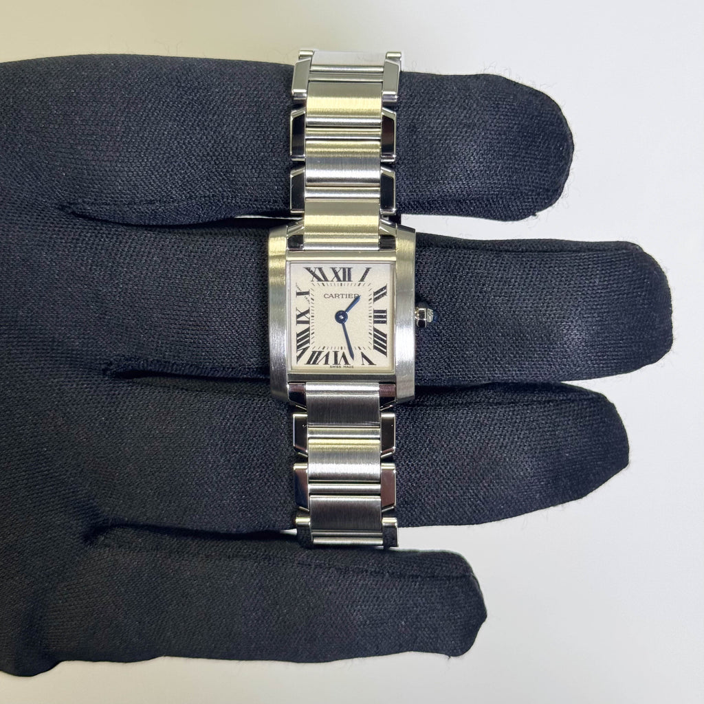 Cartier Tank Stainless Steel 20mm Ivory Dial Watch Ref# W51008Q3