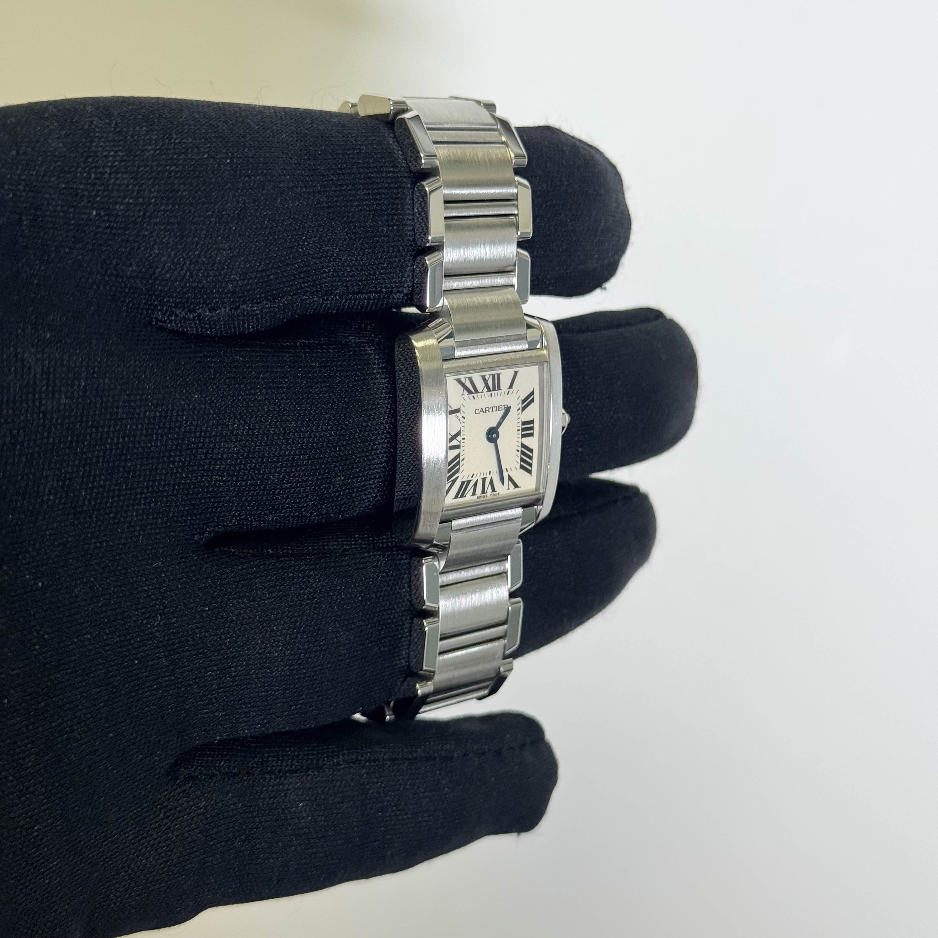Cartier Tank Stainless Steel 20mm Ivory Dial Watch Ref# W51008Q3