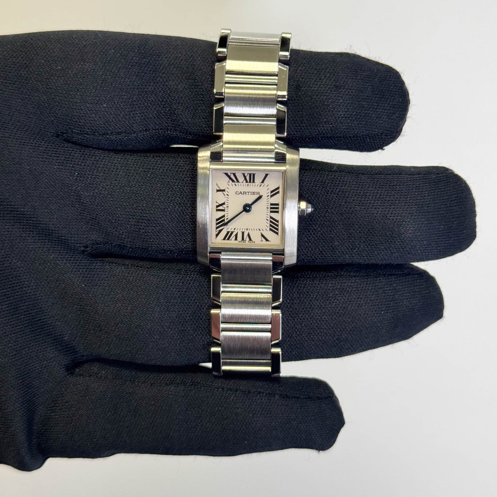 Cartier Tank Stainless Steel 20mm Ivory Dial Watch Ref# W51008Q3