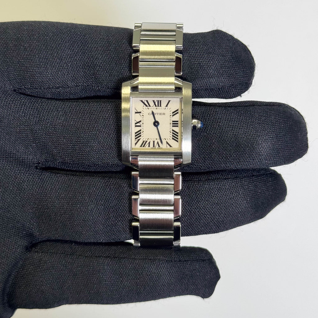 Cartier Tank Stainless Steel 20mm Ivory Dial Watch Ref# W51008Q3