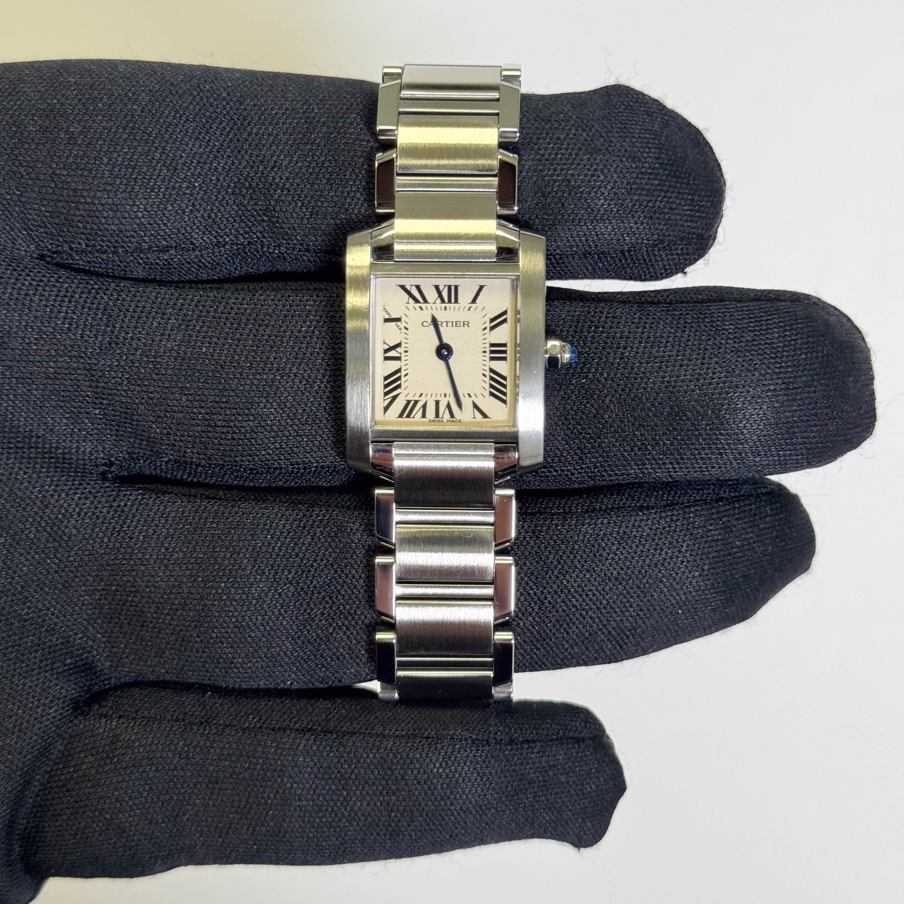 Cartier Tank Stainless Steel 20mm Ivory Dial Watch Ref# W51008Q3