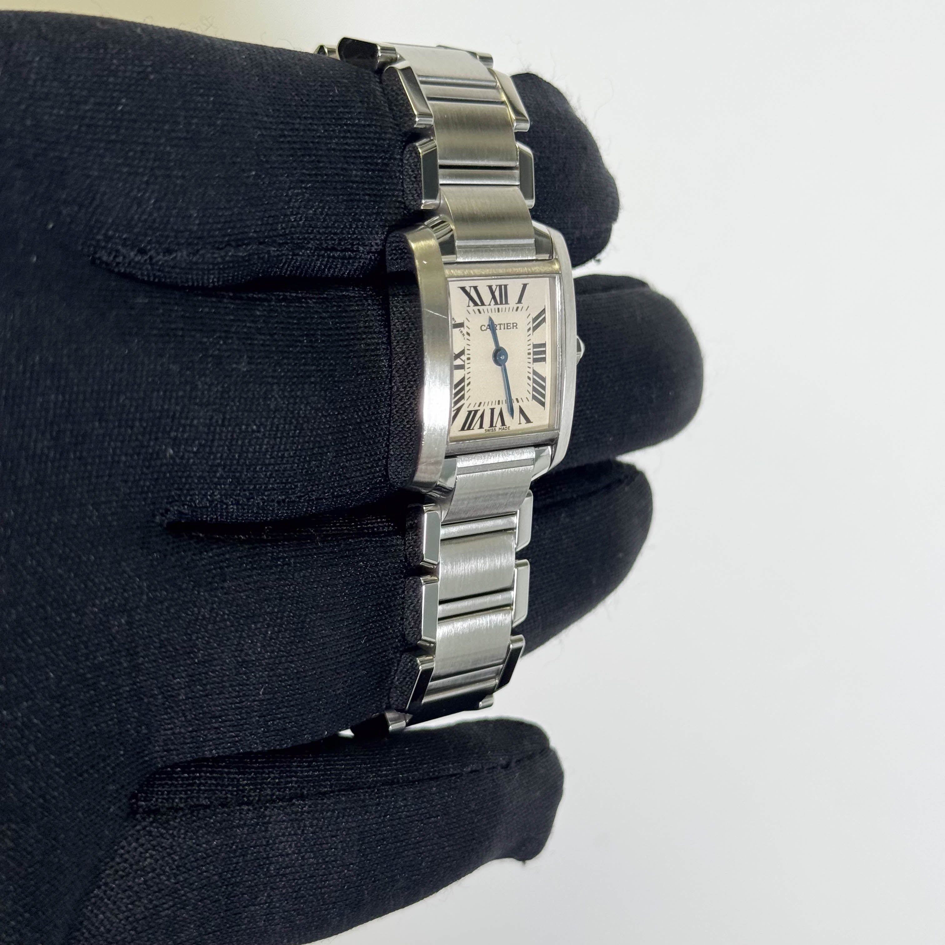 Cartier Tank Stainless Steel 20mm Ivory Dial Watch Ref# W51008Q3