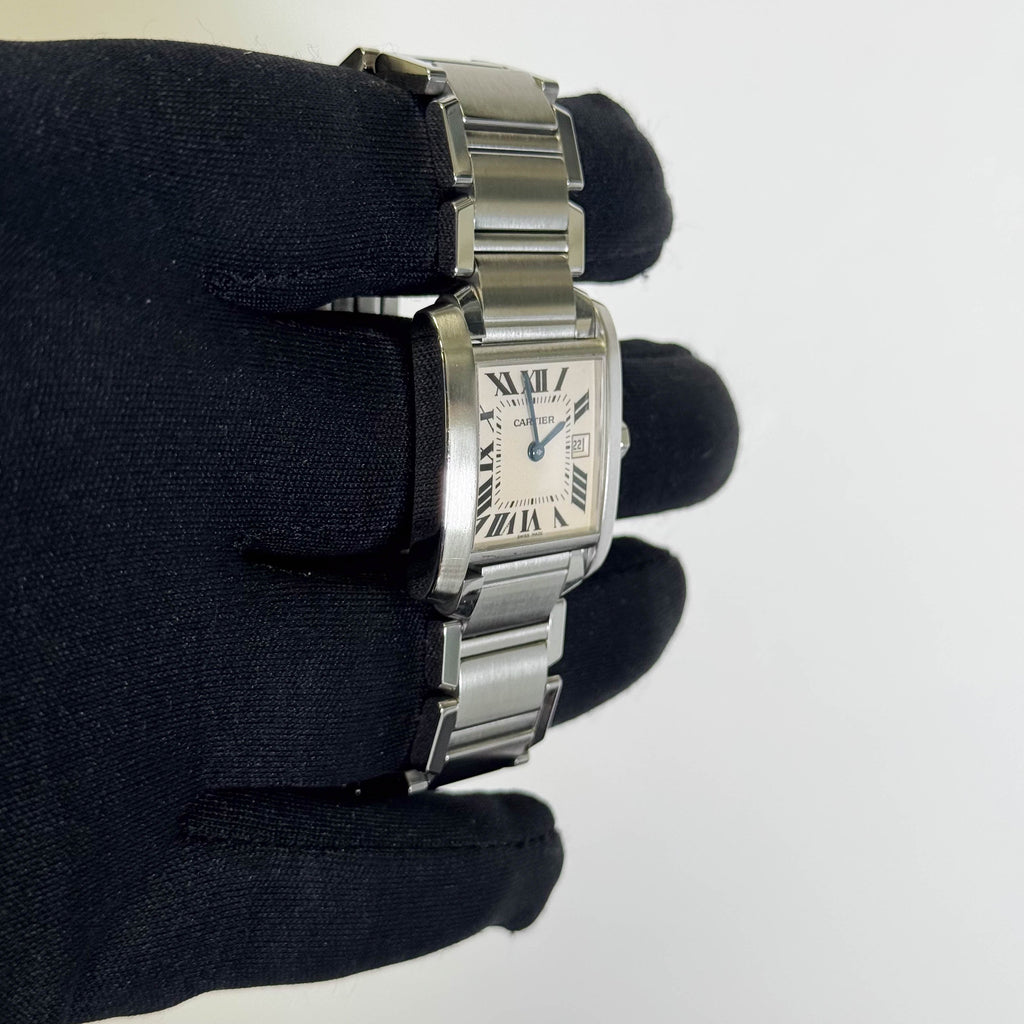 Cartier Tank Stainless Steel 25mm White Dial Watch Ref# W51011Q3