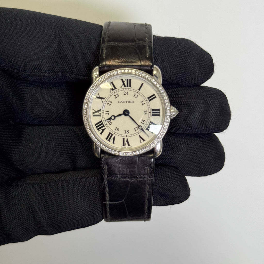 Cartier Ronde Louis 29mm 18K White Gold Cream Roman Dial Watch Ref#  WR000251