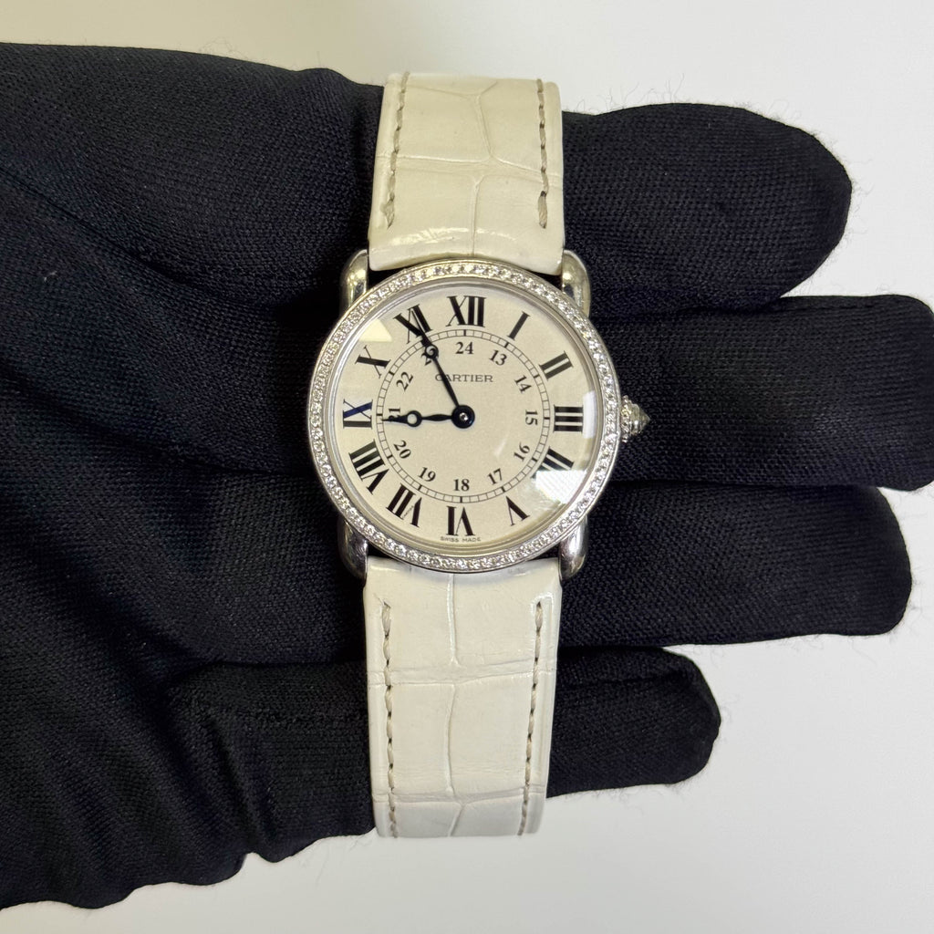 Cartier Ronde Louis 29mm 18K White Gold Ivory Roman Dial Watch Ref# WR000251