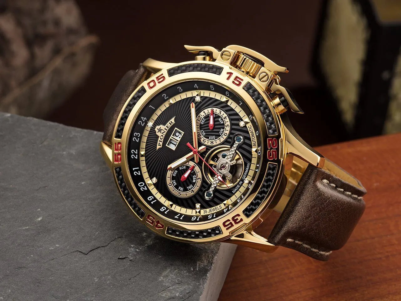 Amsterdam Automatic Calendar Watch by Pionier GM-515-3 |Gold|