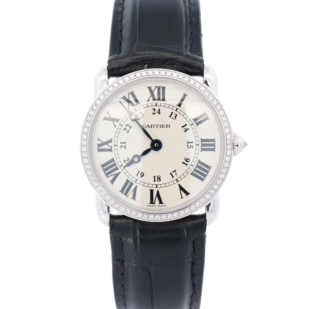 Cartier Ronde Louis 29mm 18K White Gold Cream Roman Dial Watch Ref#  WR000251